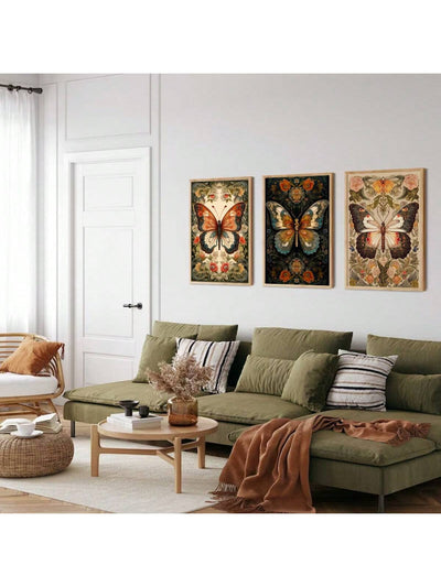 Vintage Butterfly Museum Collection: 3-Piece Wall Art Print Set