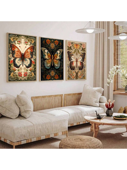 Vintage Butterfly Museum Collection: 3-Piece Wall Art Print Set