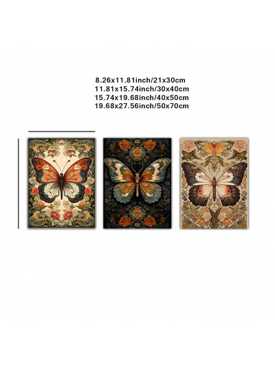 Vintage Butterfly Museum Collection: 3-Piece Wall Art Print Set