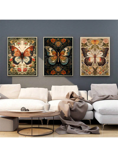 Vintage Butterfly Museum Collection: 3-Piece Wall Art Print Set