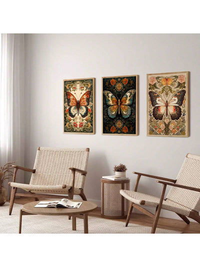 Vintage Butterfly Museum Collection: 3-Piece Wall Art Print Set