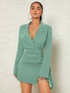 Elegance Redefined: Lapel Collar Ruched Split Hem Dress