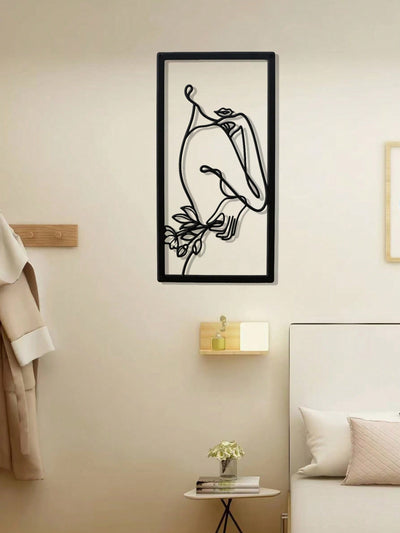 Elegance in Iron: Woman Holding a Flower Wall Painting for Stylish Home Decor