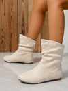 Chic Beige Crinkled Flat Casual Boots for Effortless Style