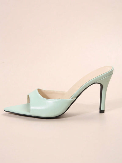 French Chic: Green Pointed Toe Sandals - Slip Resistant High Heels for Women