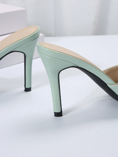 French Chic: Green Pointed Toe Sandals - Slip Resistant High Heels for Women