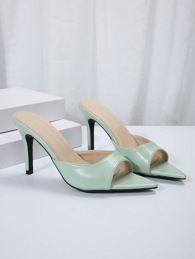 French Chic: Green Pointed Toe Sandals - Slip Resistant High Heels for Women