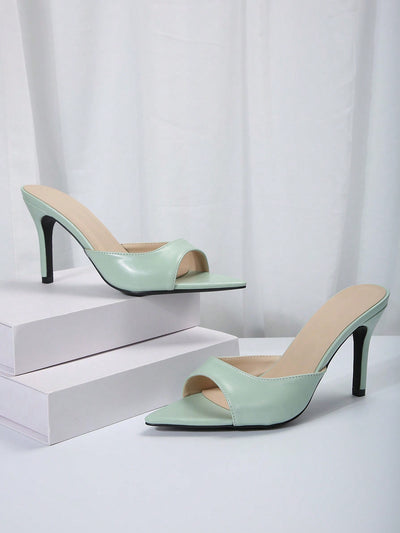 French Chic: Green Pointed Toe Sandals - Slip Resistant High Heels for Women