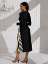 Chic Color Block Striped Long Sleeve Dress for Fashionable Ladies