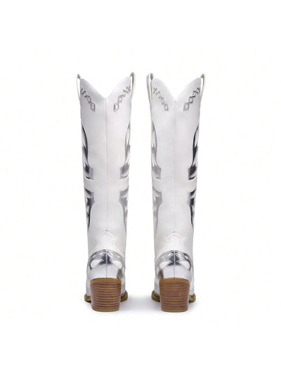 Stunning Silver Metallic Cowboy Boots with Butterfly Embellishments - Authentic Cowgirl Style