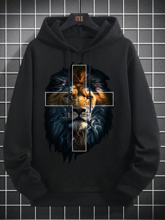 Lion Print Hooded Men's Sweatshirt: Stay Warm in Style!