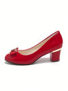 Chic Red Matte High-Heeled Pumps with Rhinestone Bowknot - Perfect for Office & Work