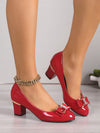 Chic Red Matte High-Heeled Pumps with Rhinestone Bowknot - Perfect for Office & Work