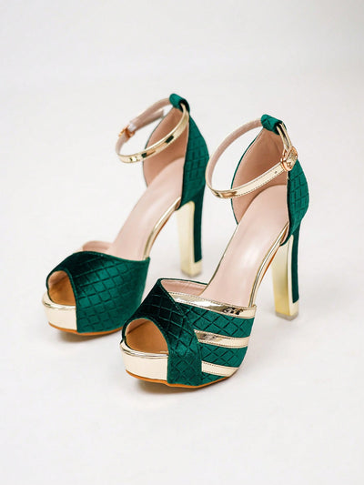 Chic Waterproof Platform Peep-Toe Sandals with High Chunky Heels for Effortless Elegance