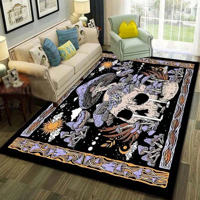 Gothic Glamour: Crystal Velvet Skull Pattern Living Room Carpet for Halloween Home Decorations