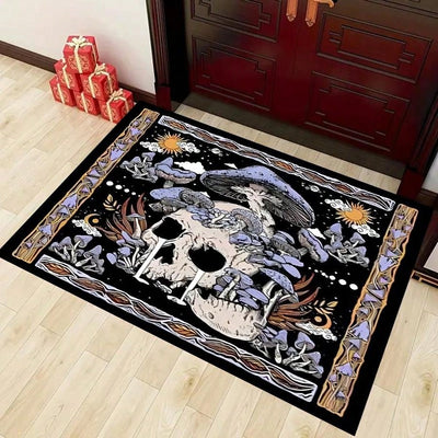 Gothic Glamour: Crystal Velvet Skull Pattern Living Room Carpet for Halloween Home Decorations