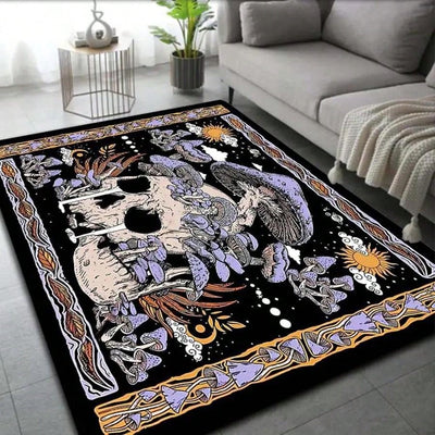 Gothic Glamour: Crystal Velvet Skull Pattern Living Room Carpet for Halloween Home Decorations