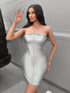 Women's Metallic Strapless Front Zipper Dress: Chic & Daring Elegance