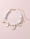 Pet Jewelry: Heart Butterfly Pendant Pearl Necklace for Small and Medium Sized Pets