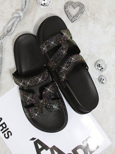 Sparkling Steps: Rhinestone Decorated Flat Sandals for Women