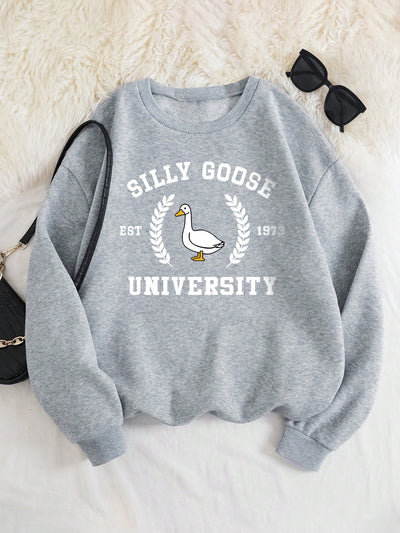 Plus Size Silly Goose University Fleece Sweatshirt – Cozy Autumn/Winter Casual Style