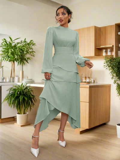 Chic & Elegant Women's Stand Collar Lantern Sleeve Long Sleeve Dress