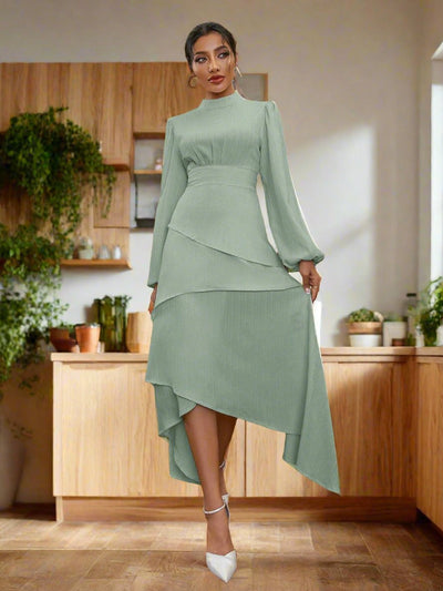 Chic & Elegant Women's Stand Collar Lantern Sleeve Long Sleeve Dress