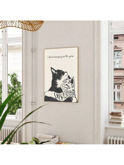 Two Cats in Love: Charming Romantic Art Poster for Couples