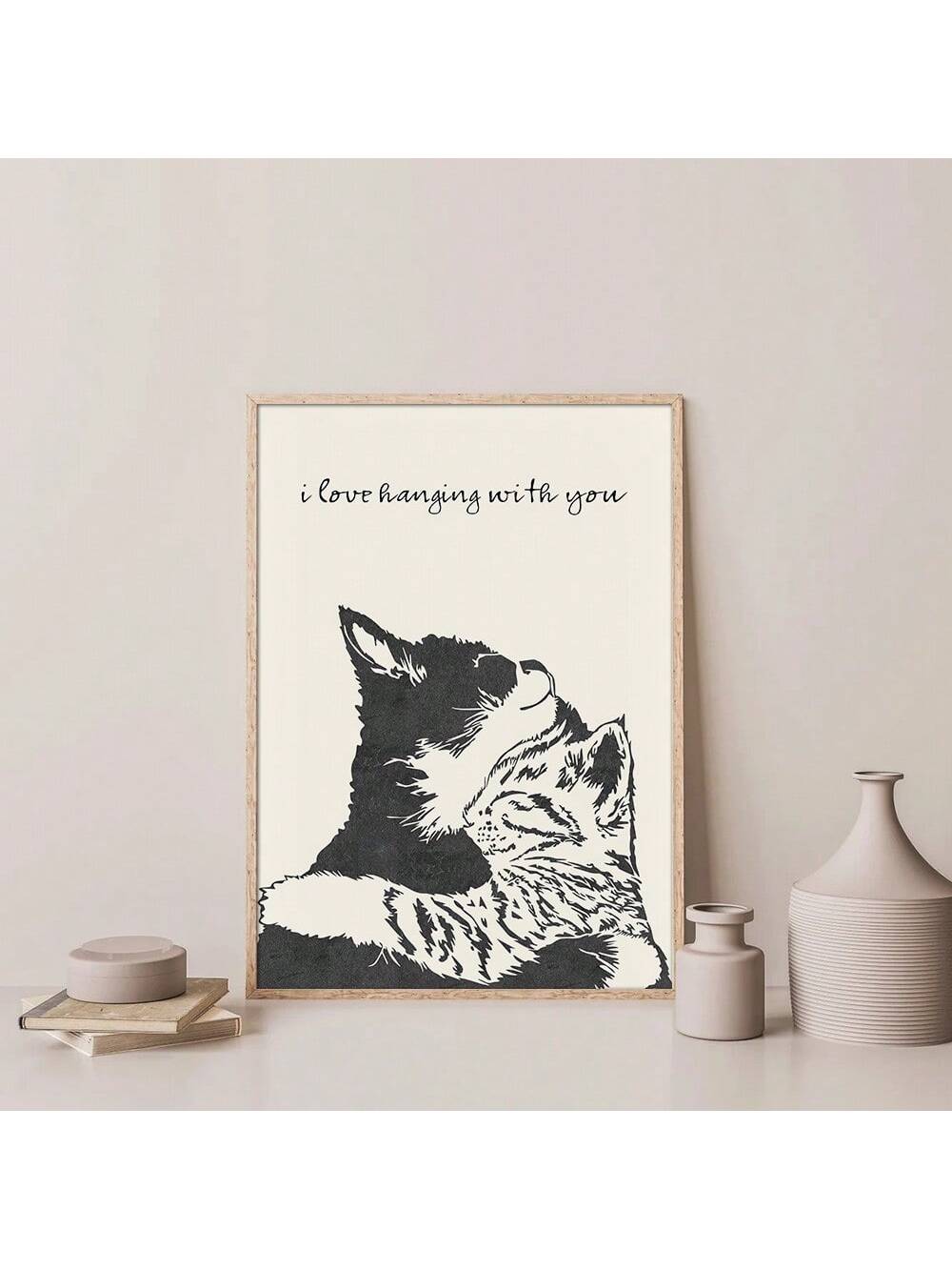 Celebrate love with this charming and romantic art poster featuring two adorable cats. Perfect for couples, this poster captures the affection and bond between two feline companions. A delightful addition to any home, this poster is a must-have for cat lovers and those looking to add a touch of love and cuteness to their decor.