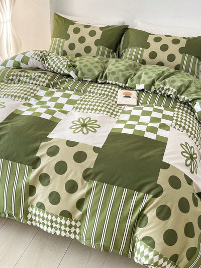 Modern Floral & Geometric 3-Piece Duvet Cover Set - Chic Bedding for a Stylish Bedroom