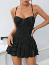 Trendy Y2K Summer Stripe Cami Bodycon Dress with Ruffle Detail