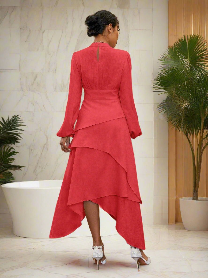 This Luxe Lantern Sleeve Dress by Priv Women features a stylish stand collar design that elevates your style game. With luxuriously lantern sleeves, this dress offers a unique and sophisticated look for any occasion. Stand out in style with this exclusive dress from Priv Women.