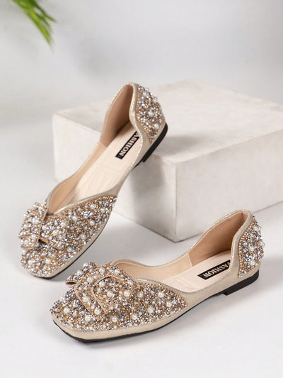 Sparkling Elegance: Women's Flat Shoes with Bowknot Rhinestone Detail