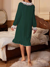 Mint Green Lace Sleeves: Women's Embroidered Pajama Night Dress