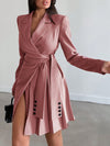 Chic Lapel Neck Knot Side Wrap Blazer Dress - Effortless Elegance for Any Occasion