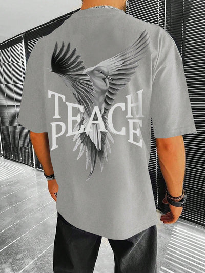 Elevate your style with our Men's Pigeon Letter Print Round Neck T-Shirt. Featuring a unique pigeon letter print, this shirt will make you stand out from the crowd. Made with quality materials, it offers both comfort and durability. Fly high in style and make a statement with this T-Shirt.