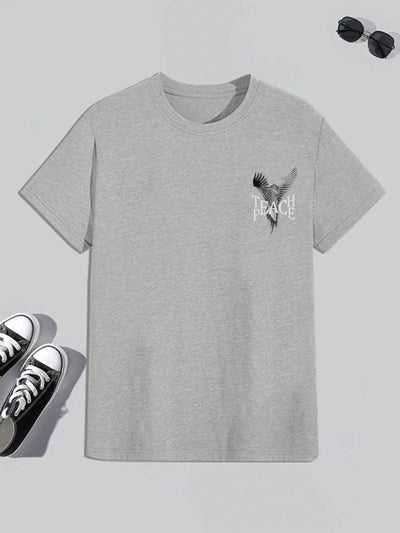 Men's Pigeon Letter Print Round Neck T-Shirt: Fly High in Style