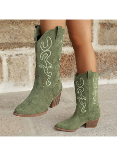 Chic Embroidered Western Chelsea Boots with Wedge Heels for Women