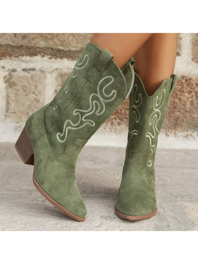 Chic Embroidered Western Chelsea Boots with Wedge Heels for Women