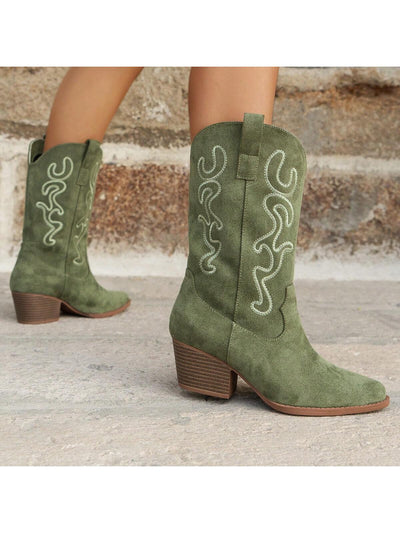 Chic Embroidered Western Chelsea Boots with Wedge Heels for Women