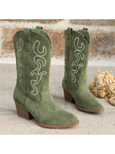 Chic Embroidered Western Chelsea Boots with Wedge Heels for Women