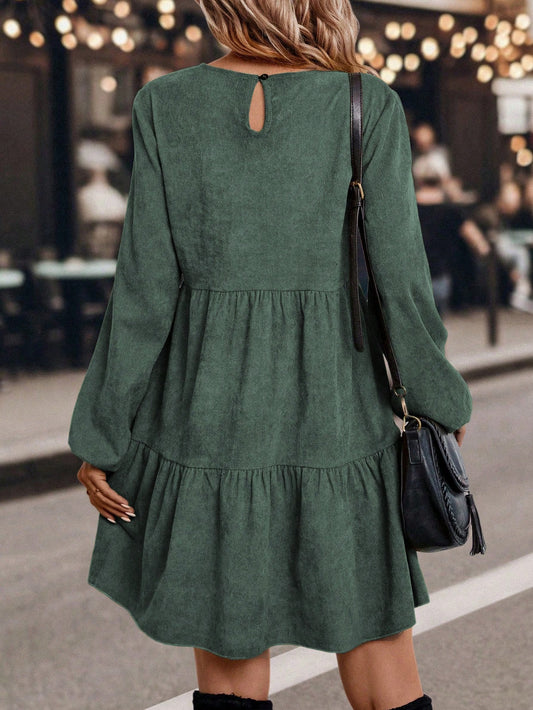 Chic Lantern Sleeve Ruffled Hem Dress for Effortless Elegance