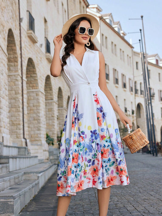 Floral Fantasia: Chic Sleeveless Shirt Dress for Your Vacay Style