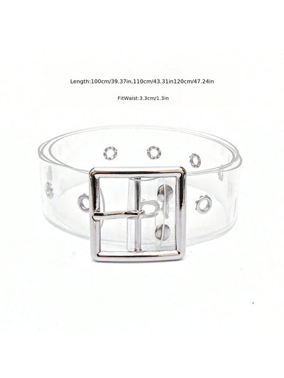 Upgrade your fashion game with this Silver Transparent Belt. Its heart-shaped buckle adds a touch of elegance and versatility, perfect for any outfit. Crafted with high-quality materials, this belt is a must-have for every fashion-forward woman. Elevate any look with this timeless accessory.