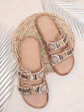 Brown jeweled sandals with double buckle strap design