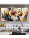 Vibrant Floral Elegance: Gold, Green & Pink Canvas Wall Art for Modern Home Décor