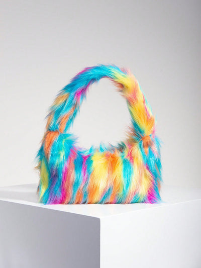 Experience ultimate style and charm with our Y2K Rainbow Fluffy Shoulder Bag. The perfect addition to your autumn and winter adventures. Stand out from the crowd with the playful rainbow design and soft fluffy material. A must-have for any fashion-forward individual.