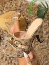 Trendy Snakeskin Embossed Chunky Heeled Mule Sandals – Stylish Platform Footwear for Bold Fashion Statements