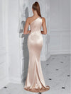 Sophisticated Glamour: Shoulder Pleated High Slit Cocktail Party Prom Dress