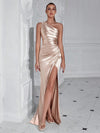 Sophisticated Glamour: Shoulder Pleated High Slit Cocktail Party Prom Dress